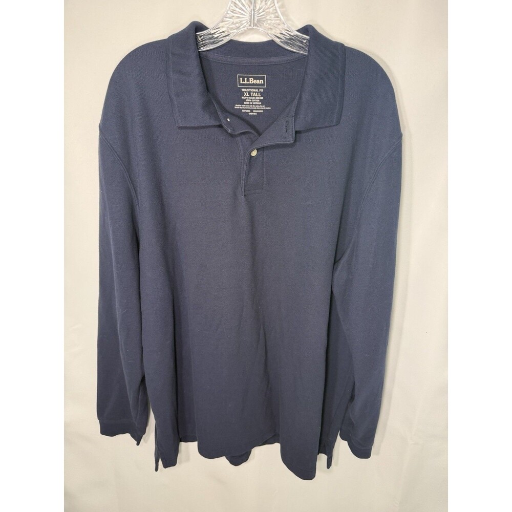 LL bean polo shirt Mens XLT TAll Pima Cotton Knit Navy Long Sleeve